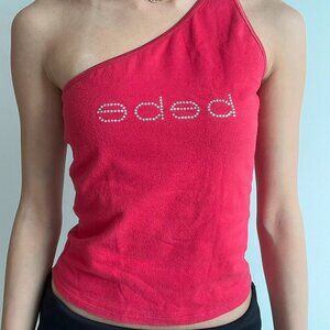 Bebe red toga one shoulder top